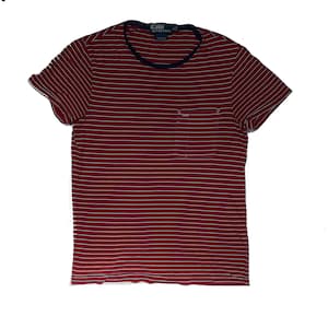 Vintage Poloshirt von Ralph Lauren Herren Größe S Rot & Weiss Gestreifte Tasche T-Shirt