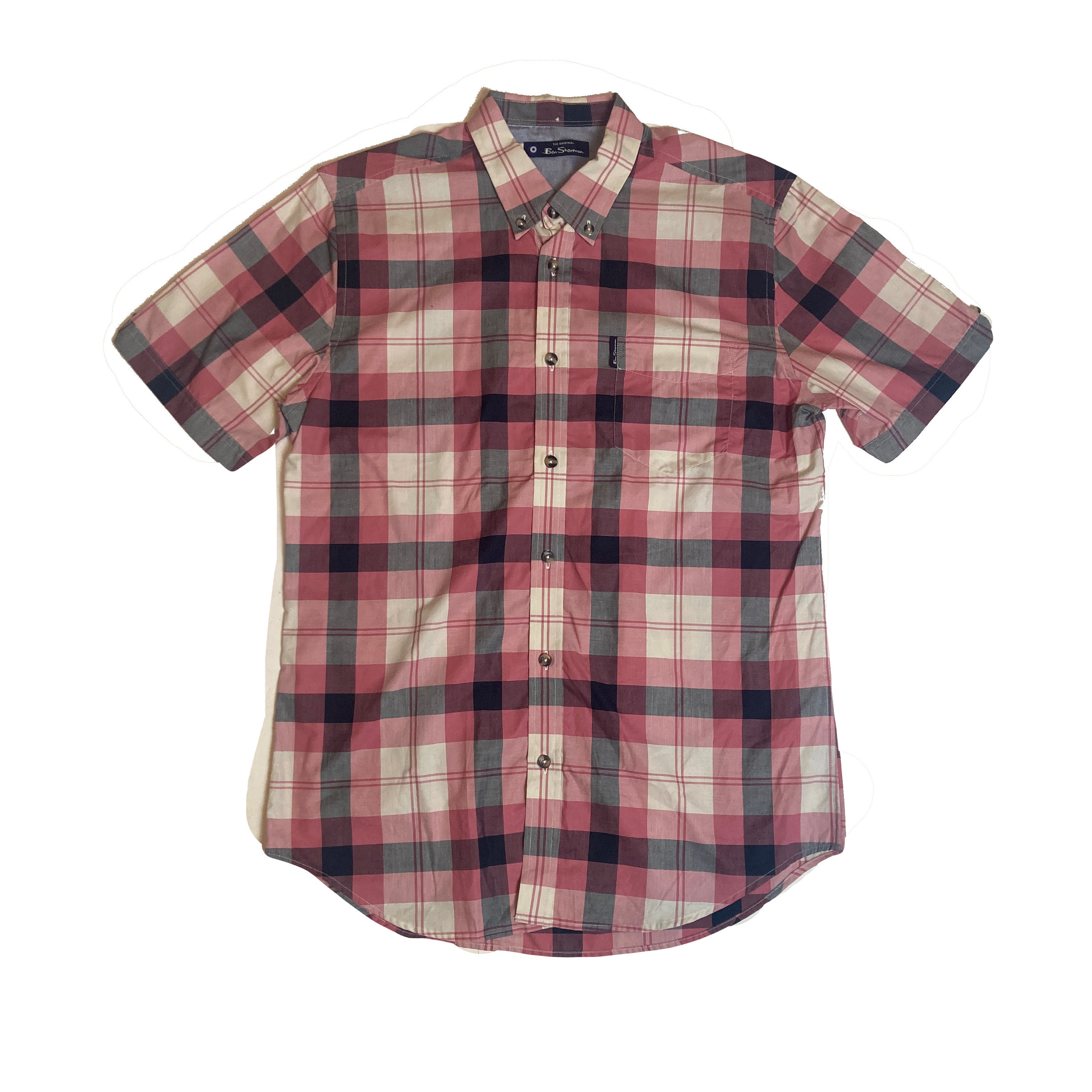 Vintage Ben Sherman Pink Grey Tablecloth Check Short Sleeve Mod
