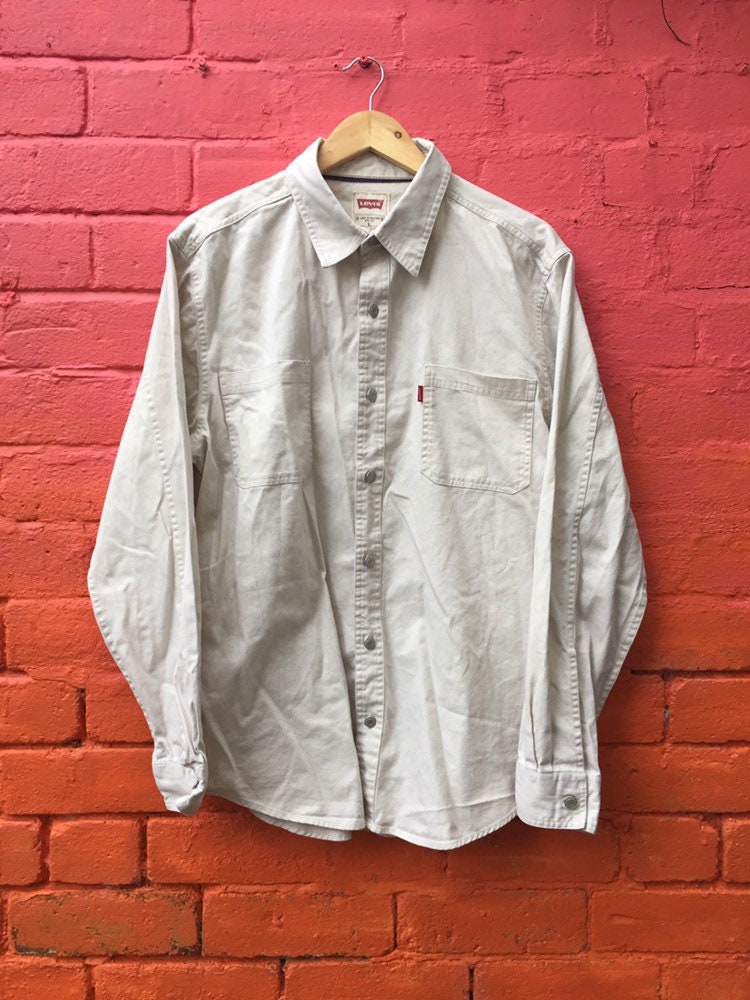 Image of Vintage 00S Levis Red Tab Off White Light Beige Denim Cotton Shirt Size Large