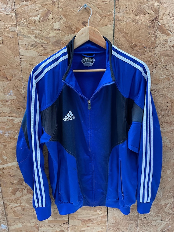 Vintage Y2K Adidas Men's Size M Blue Black Track Jacket With White