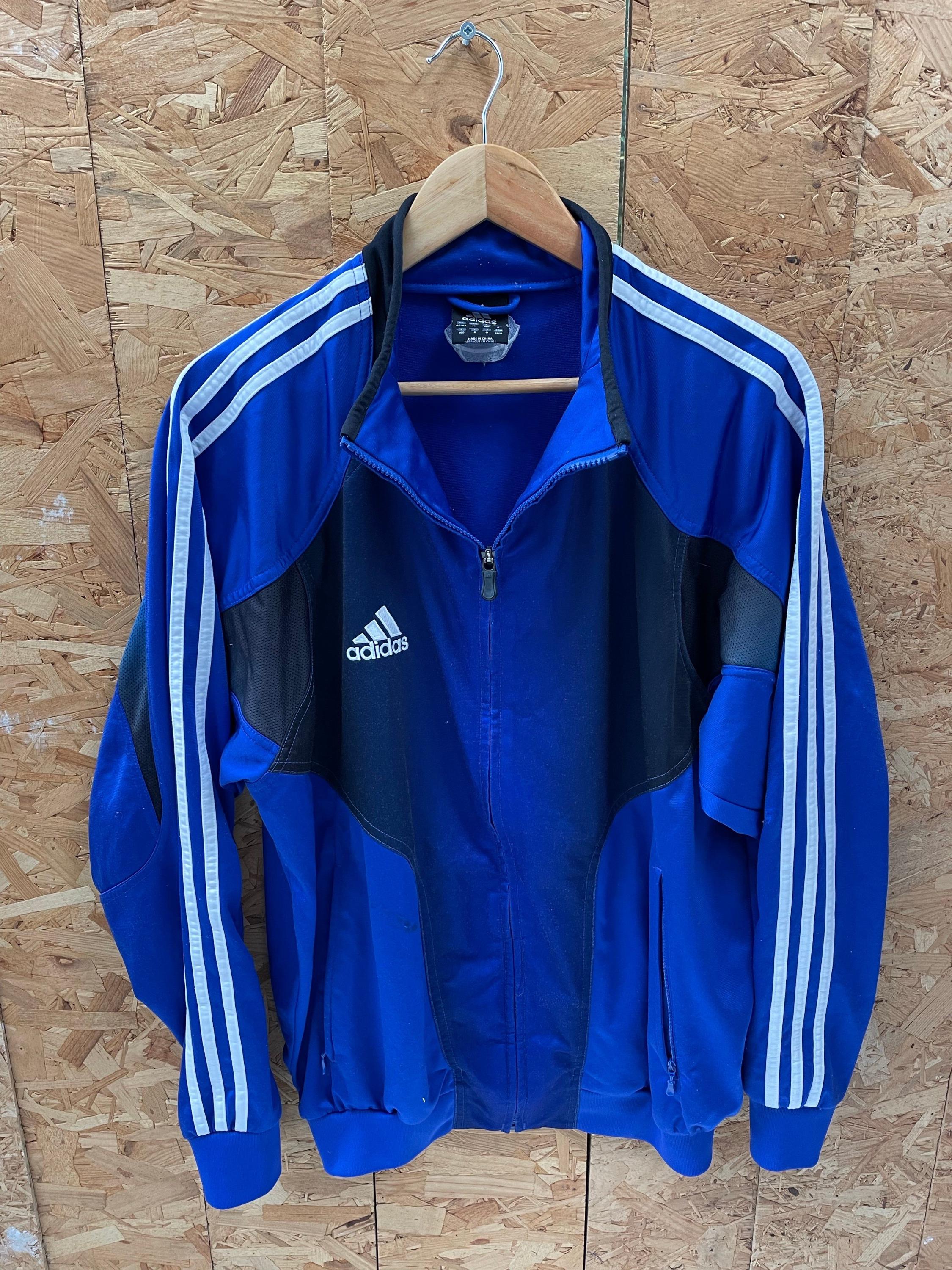 Vintage Y2K Adidas Men's Size M Blue Black Track Jacket With White