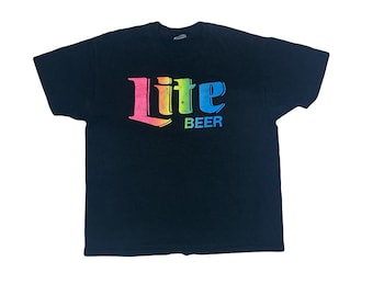 Vintage jaren 90 Lite Beer USA souvenir zwart T-shirt met enkele steek maat XL van Hanes