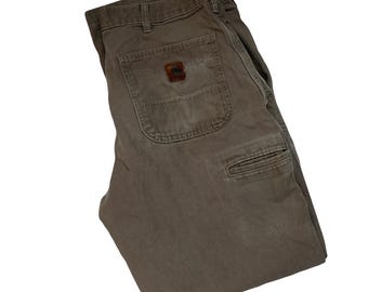 Vintage 90s Carhartt beige carpenter work pants distressed worn size W34 x L32