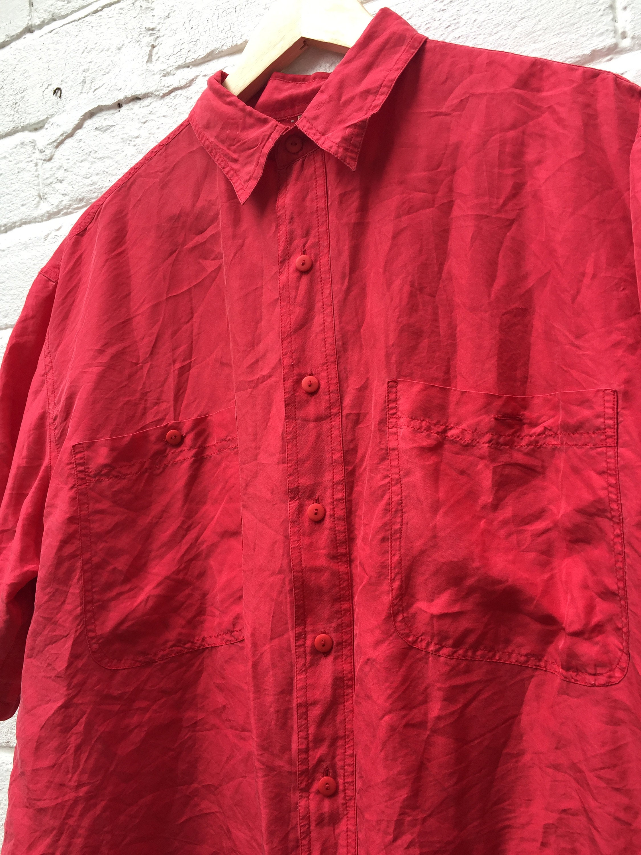 Vintage 90s Bright Red Satin 100% Silk Oversized Unisex Twin - Etsy