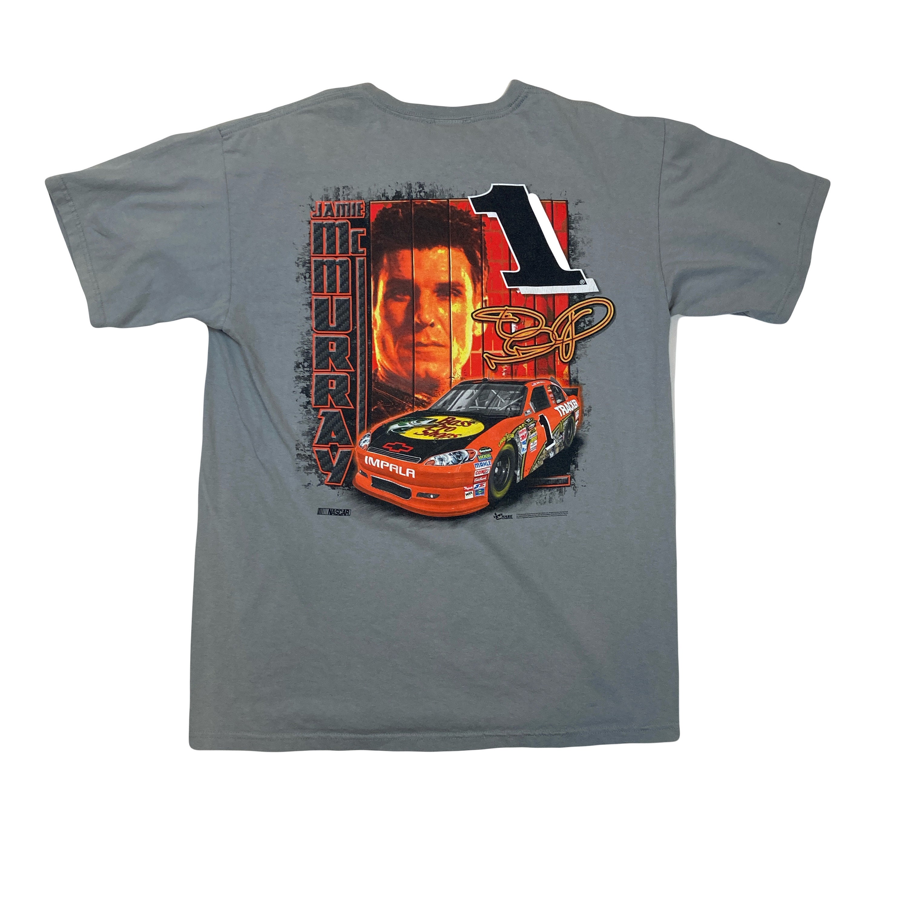 Vintage 90s Jamie McMurray ganassi racing Chevy impala NASCAR grey orange double side print souvenir t-shirt size large