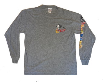 Vintage Y2K Disney Mickey Mouse grijs t-shirt met lange mouwen, maat medium