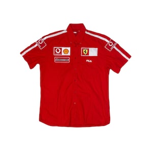 Vintage Fila Ferrari Racing Team Kurzarm Button Up Shirt Herren L Rot Bild 1