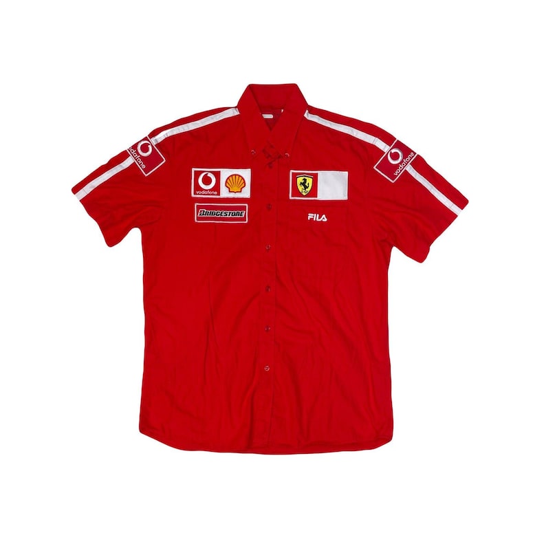 Vintage Fila Ferrari Racing Team Kurzarm Button Up Shirt Herren L Rot Bild 1