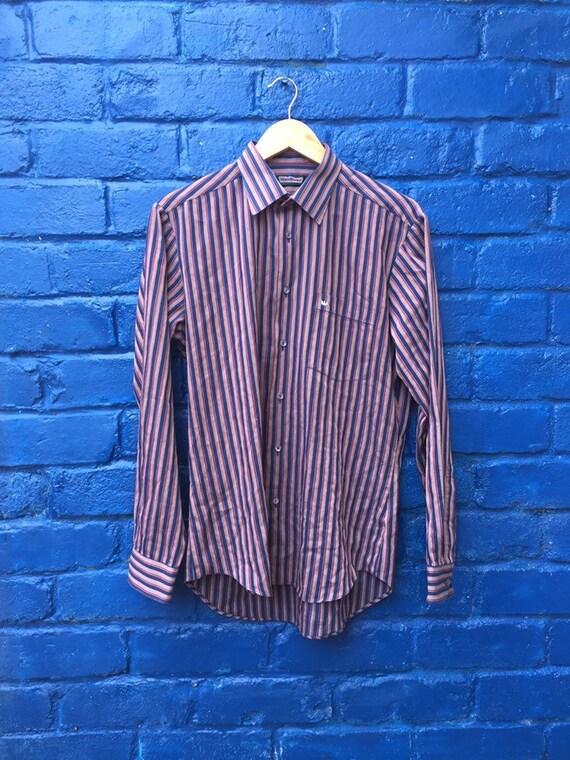 vintage 90s azul marino camisa a rayas suave algodón - Etsy España