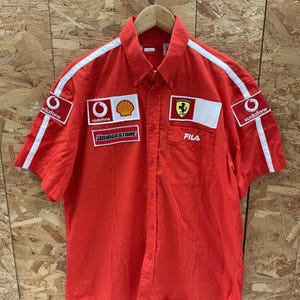 Vintage Fila Ferrari Racing Team Kurzarm Button Up Shirt Herren L Rot Bild 2