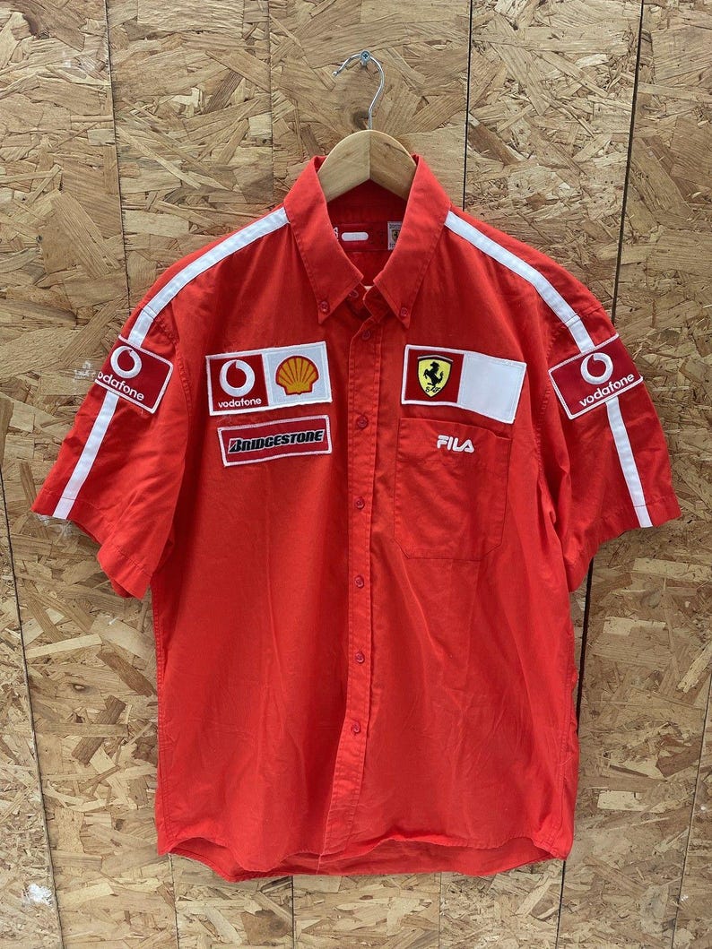 Vintage Fila Ferrari Racing Team Kurzarm Button Up Shirt Herren L Rot Bild 2