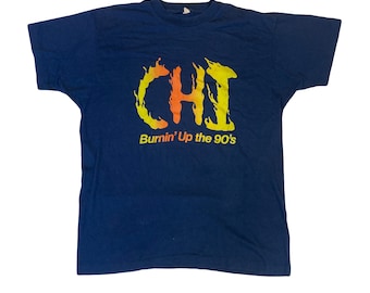 Vintage 90s CHI burning up the 90’s souvenir navy blue single stitch t shirt size XL by screen stars