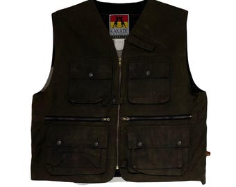 Vintage Kakadu Traders Australien olivgrün gewachste Baumwolle taktische Weste Größe XXL