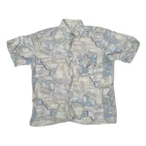 Vintage 90s white light blue geometric abstract Pastel Watercolour Print Shirt size  XL
