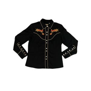 Vintage 90s black musical notes western cowgirl show shirt size small by Scully
