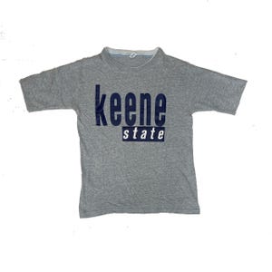 Vintage 80s Champion USA double collar Keene State College grey PT  t shirt size small