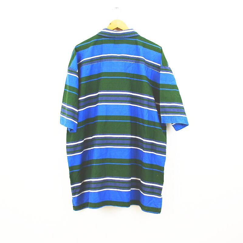 Vintage Y2K Green Blue Striped Quarter Zip Polo Shirt Size XXL by