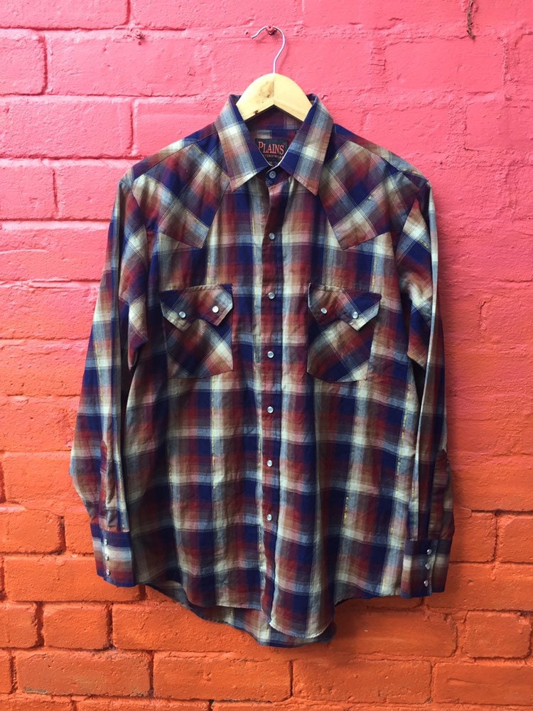 Image of Vintage 80S Check Western Cowboy Rodeo Shirt With Gold Thread Size Medium