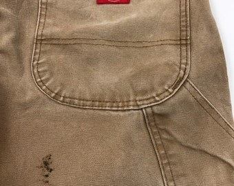 Vintage 90s W38 L32 Worn Distressed Dickies Heavy Cotton Tan Beige