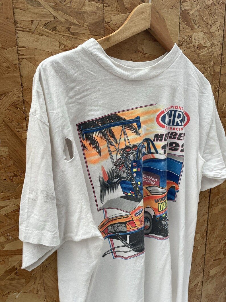 Vintage Thrashed NHRA Drag Racing Member 1992 T-Shirt XXL White Delta USA image 3