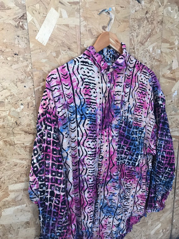 Vintage 80s ugly print crazy pink purple blue bei… - image 4