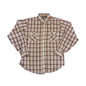 Vintage 80s Levis beige brown green light cotton check plaid shirt size XL