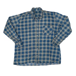 Vintage 90s grey blue soft brushed cotton check shirt size medium