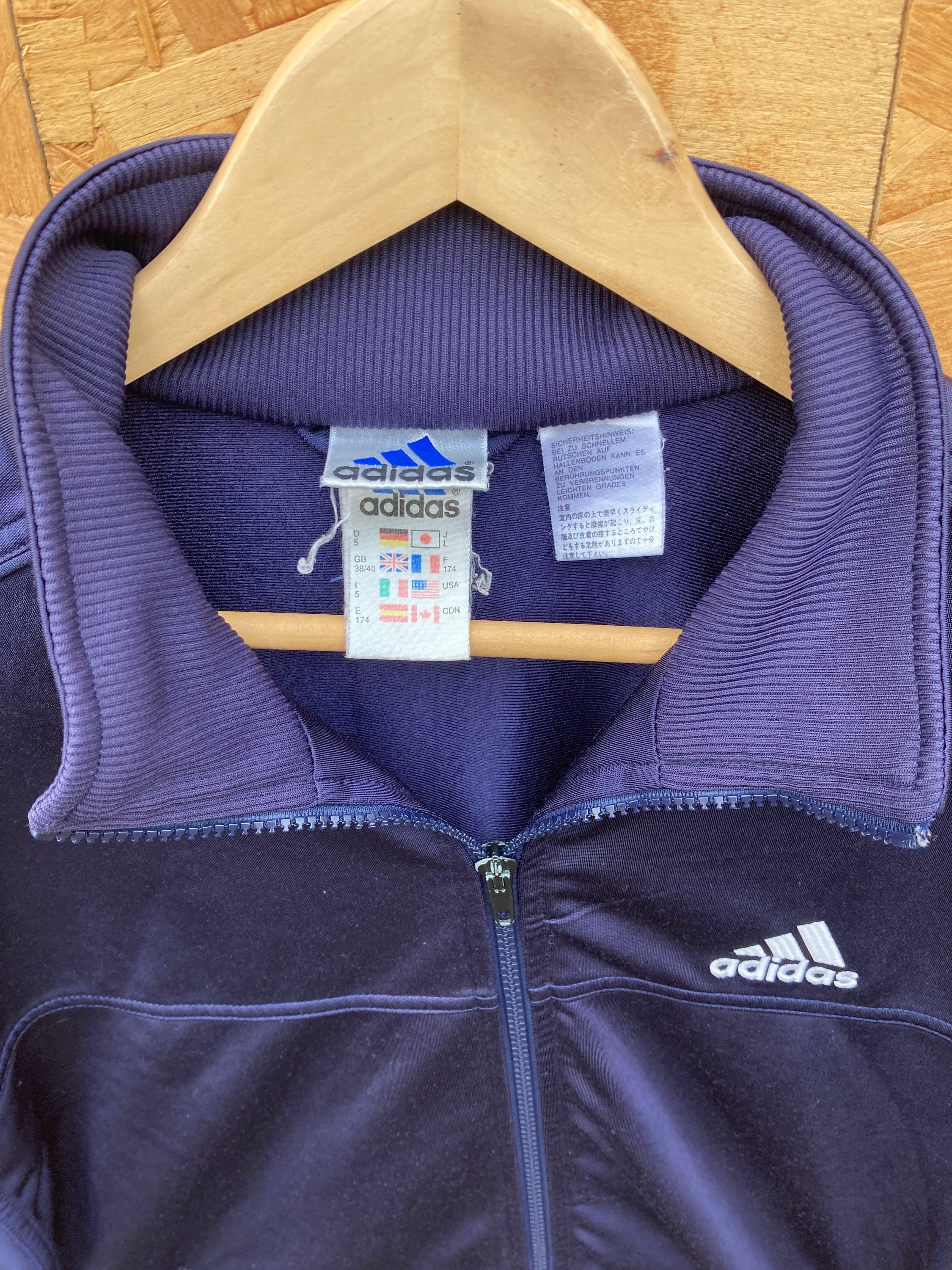 トップス vintage adidas track jersey y2k Vintage Y2K Adidas Zip Track Top Navy Blue With White