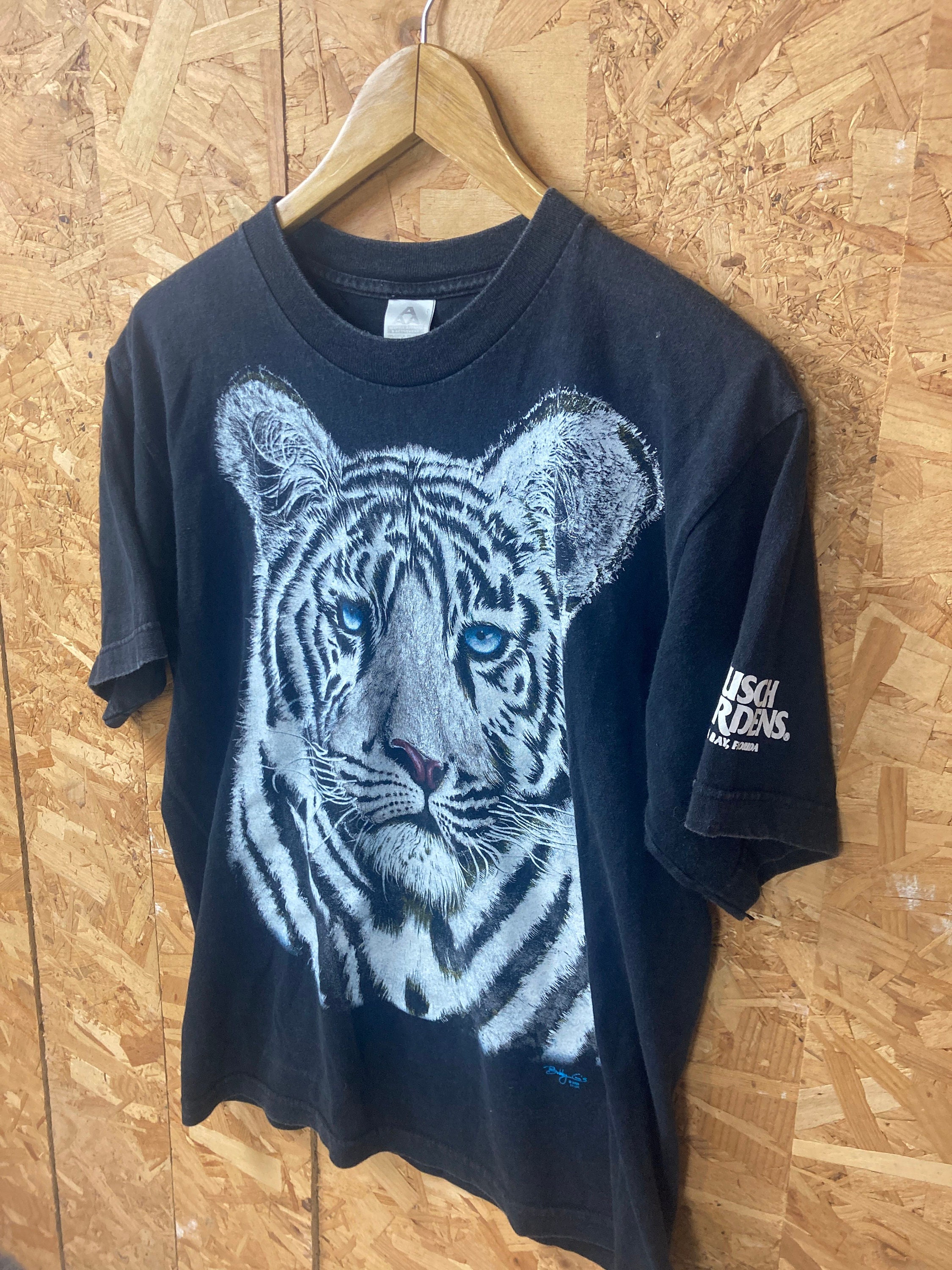 Vintage 90 Black Tiger Graphic Busch Gardens Florida USA Souvenir 