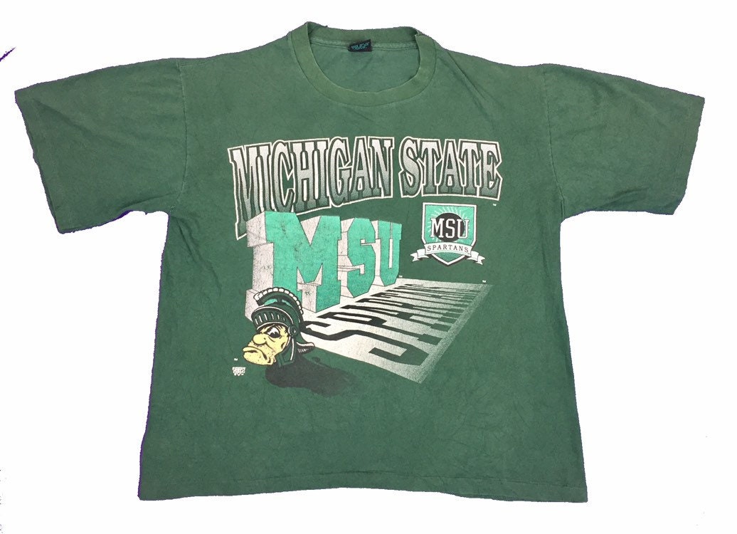 Image of Vintage 80S Michigan State Uni Spartans College Team Green T Shirt Size Large