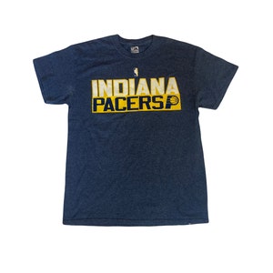 Vintage Y2K Indiana Pacers USA basketball team souvenir dark grey yellow Goerge #13 t-shirt size medium by Majestic