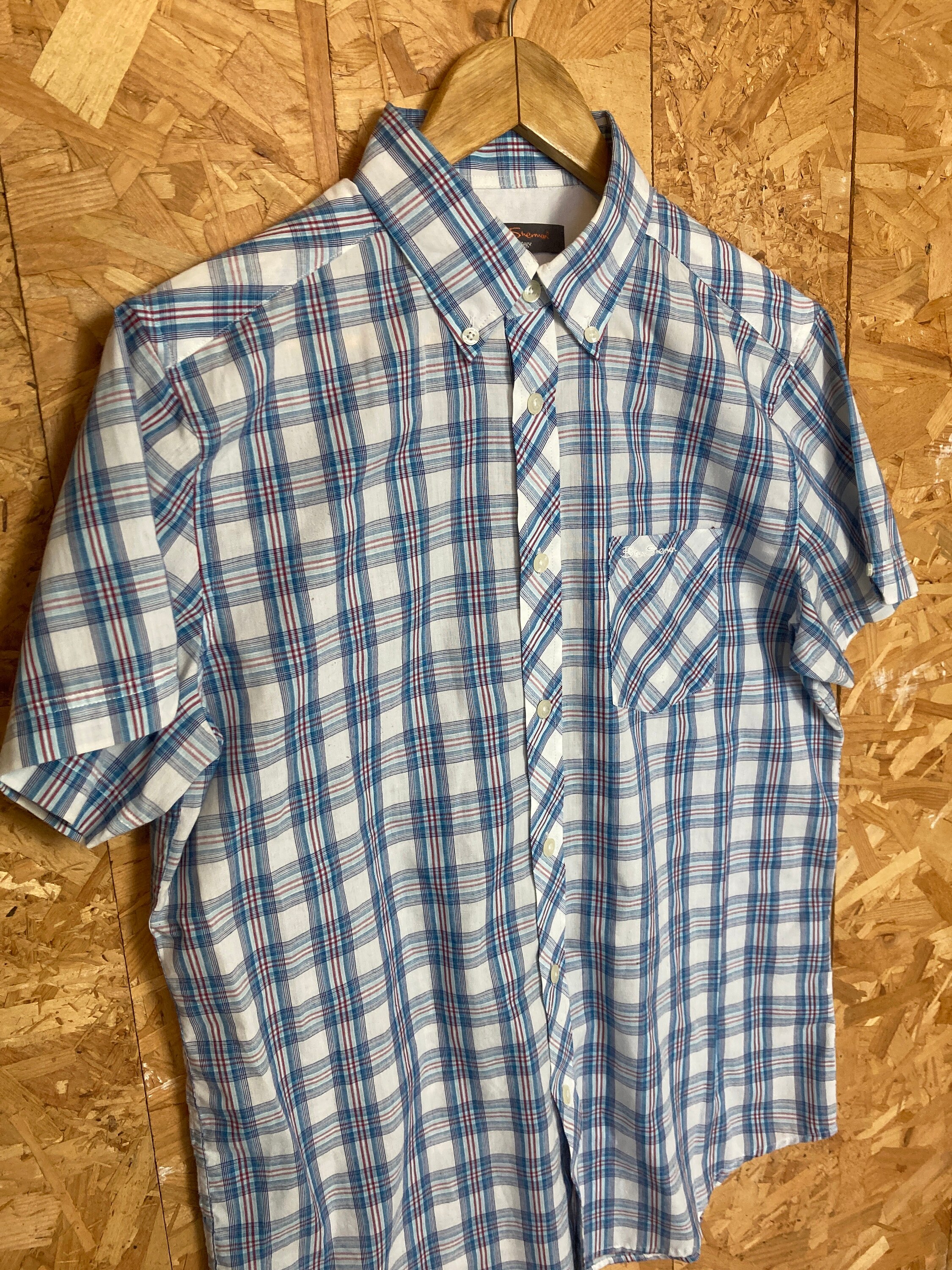 Vintage Ben Sherman Light Blue Red White Tablecloth Fine Check