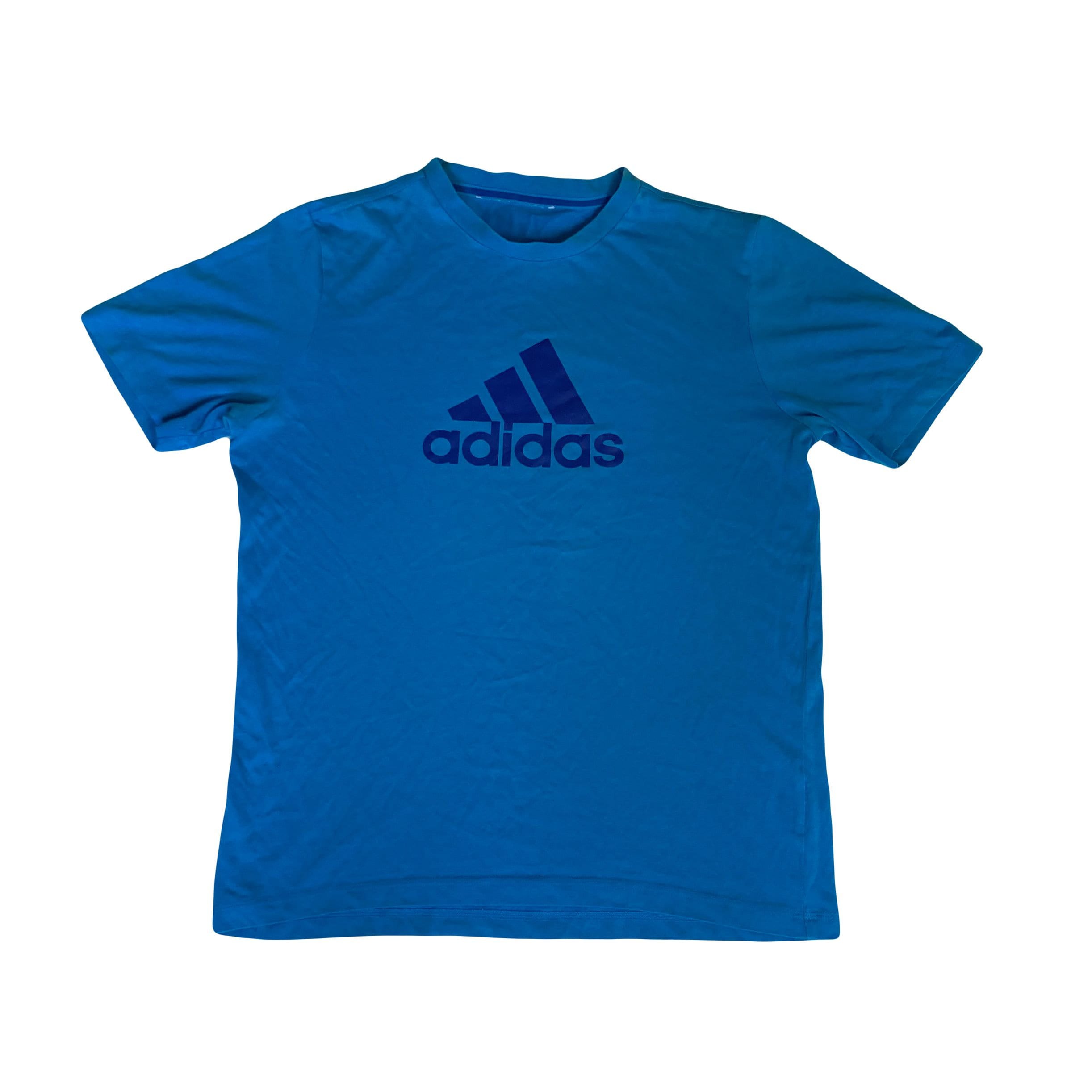 Vintage Y2K Adidas Electric Blue Spell Out Logo T-shirt Size 