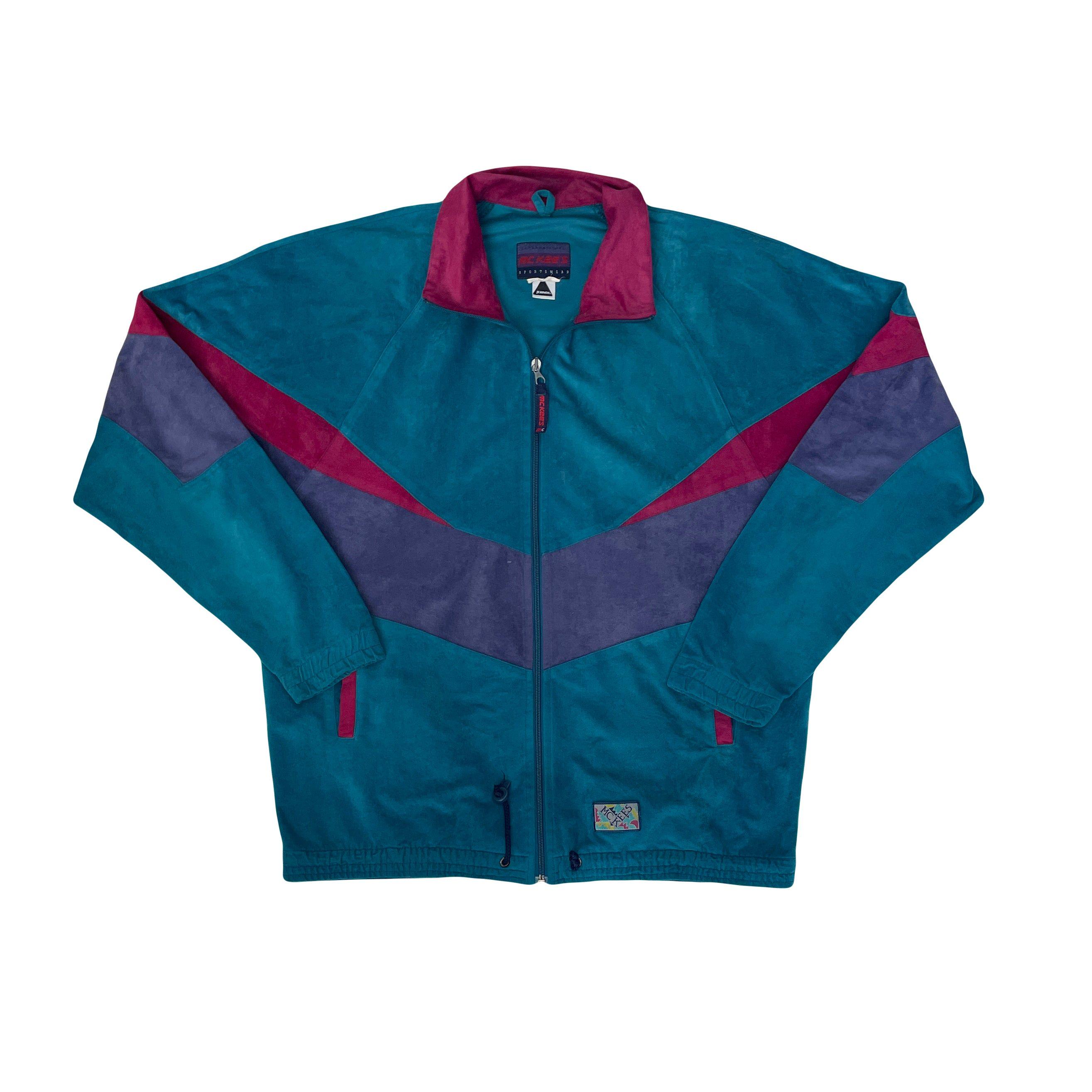 Vintage 90s Crazy Velour Jacket Teal Purple Red XL by Mckee's