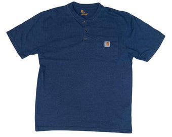 Vintage 90s Carhartt Button Up Pocket Logo T-Shirt in Blau Grösse Medium