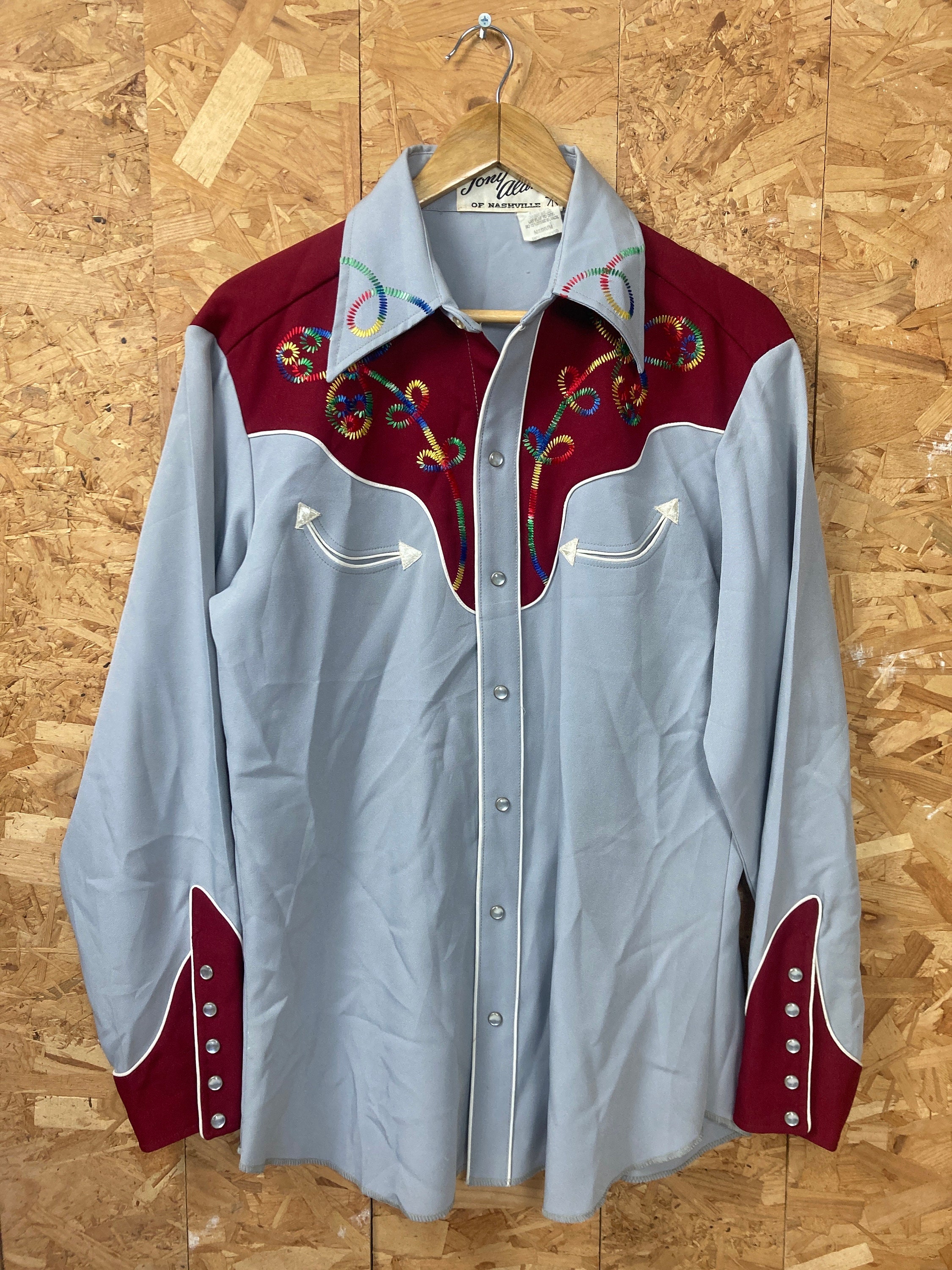 Vintage 70s Tony Alamo of Nashville Grey Red Rodeo Cowboy Vintage 70s Tony Alamo of Nashville Grey Red Rodeo Cowboy