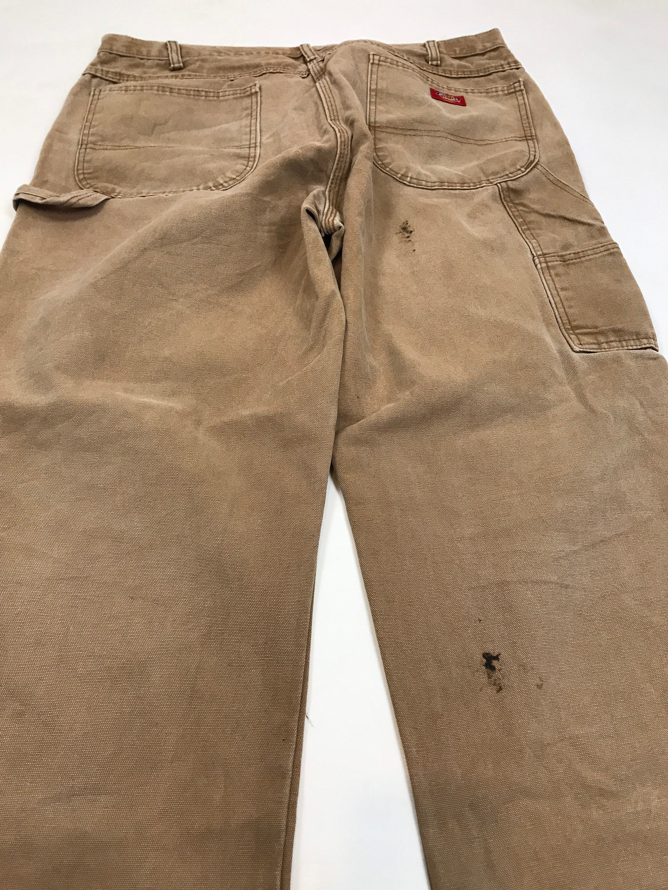 Vintage 90s W38 L32 Worn Distressed Dickies Heavy Cotton Tan Beige