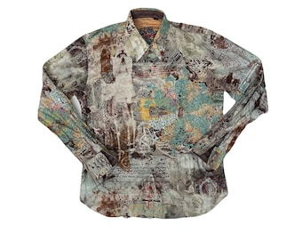 Men's Vintage Abstract Print Long Sleeve Crazy Shirt Size L by Robert Graham