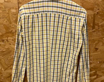 Vintage 90s Dunhill Mustard Yellow Green White Flannel Check