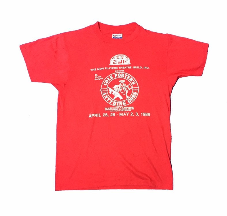 Image of Vintage 80S Nptg Theatre Cole Porters Anything Goes Red T Shirt Size Medium