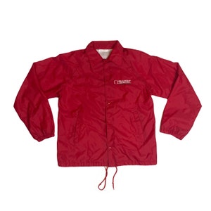 Vintage 80s red USA Omega Medical Laboratories workers raincoat waterproof nylon jacket windbreaker size medium