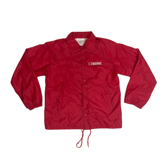 Vintage 80s Red USA Omega Medical Laboratories Workers Raincoat 