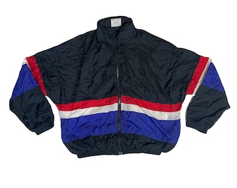 Vintage 80s negro rojo azul shell track chaqueta tamaño grande por Avait Sportif