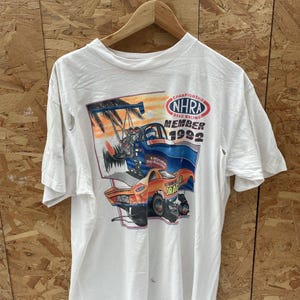 Vintage Thrashed NHRA Drag Racing Member 1992 T-Shirt XXL White Delta USA image 2