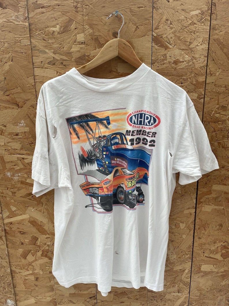 Vintage Thrashed NHRA Drag Racing Member 1992 T-Shirt XXL White Delta USA image 2