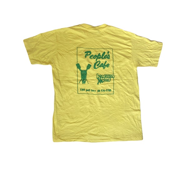 vintage 90s jaune vert Peoples Cafe Hawaii USA Quirky souvenir roadside cafe t-shirt taille X-large