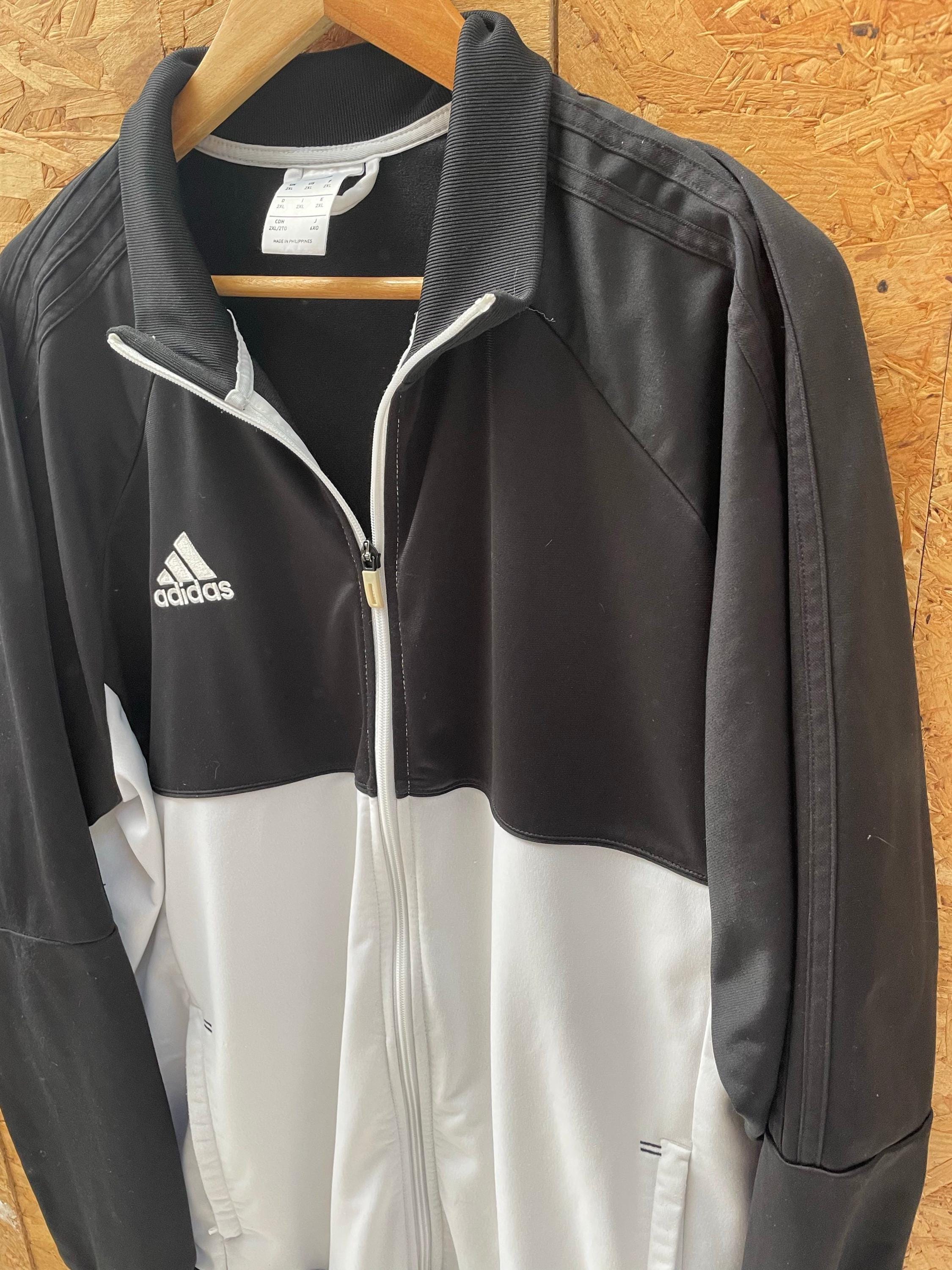 Vintage Y2K Adidas Men's Size XXL Black & White Track Jacket Zip