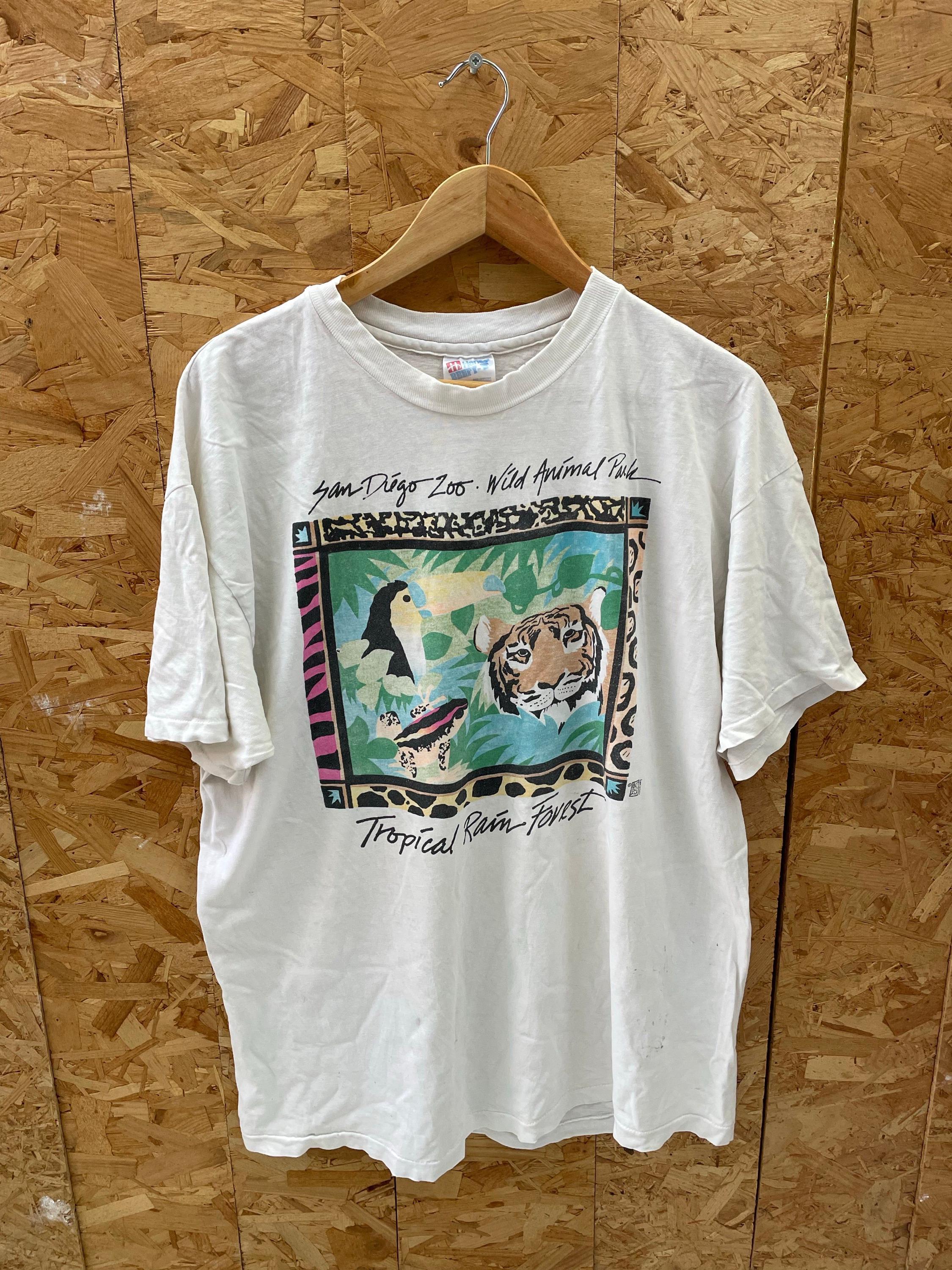 ©️1988 SARI FABRICS ヴィンテージ ティーコジー　ティーコゼ Vintage 90s Thrashed San Diego Zoo Single Stitch T-shirt - White