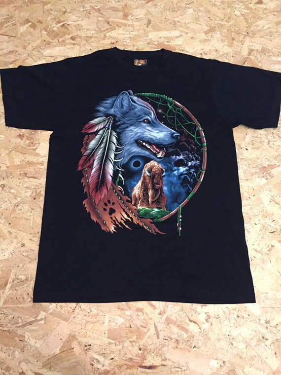 t-shirt moto style biker américain : indien loup et aigle