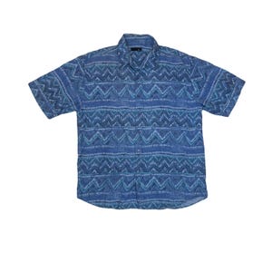 Vintage 80er Jahre Azteken Navajo Streifen Fasted Pattern Blau Türkis Kurzarmhemd Größe Medium von BHS